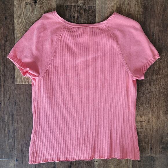 Talbots Womens L Short Sleeve Pink Orange Salmon Ribbed Sweater Shirt Summer Top - Picture 10 of 12